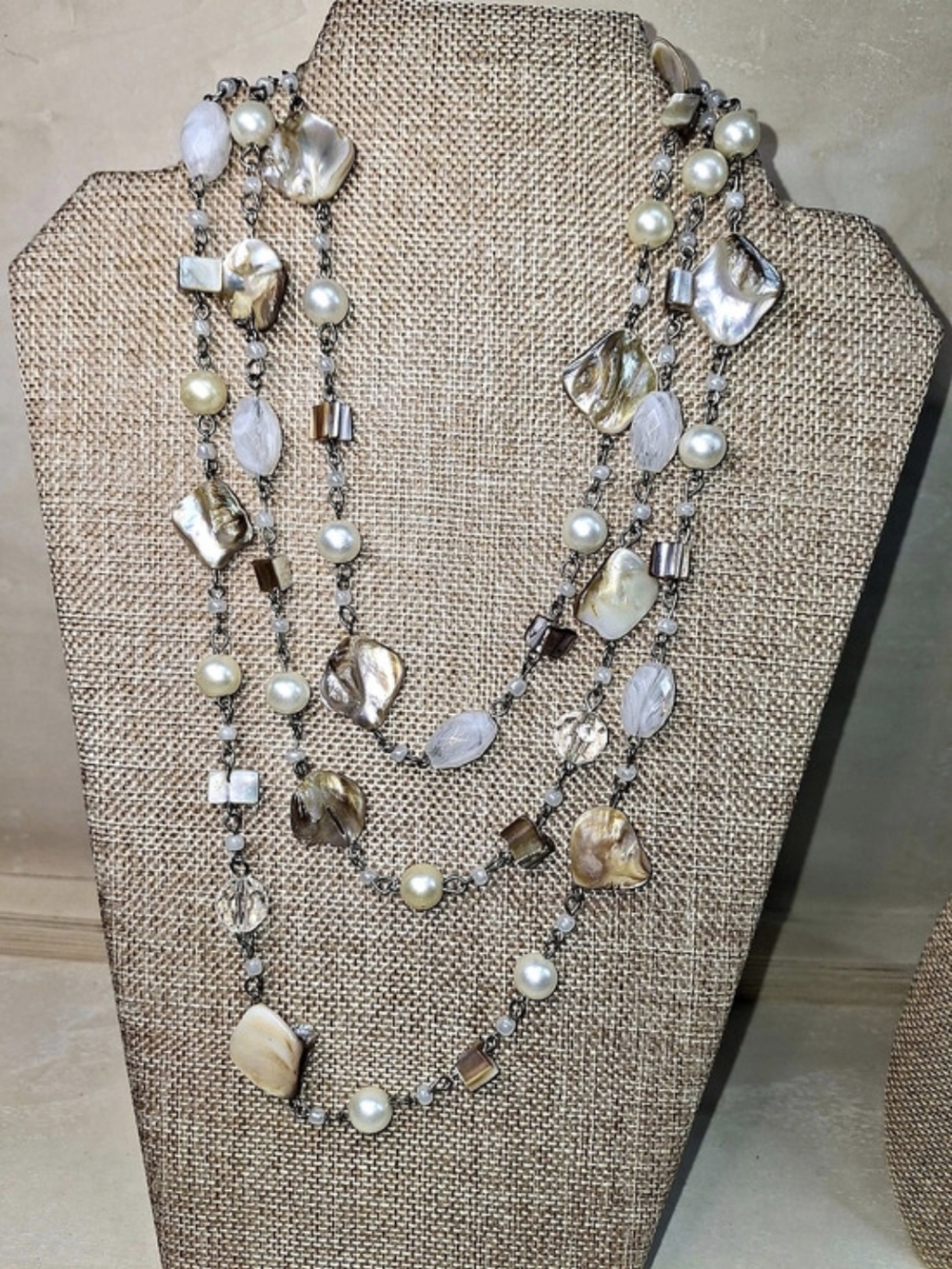 Long Shell Beaded Statement Necklace